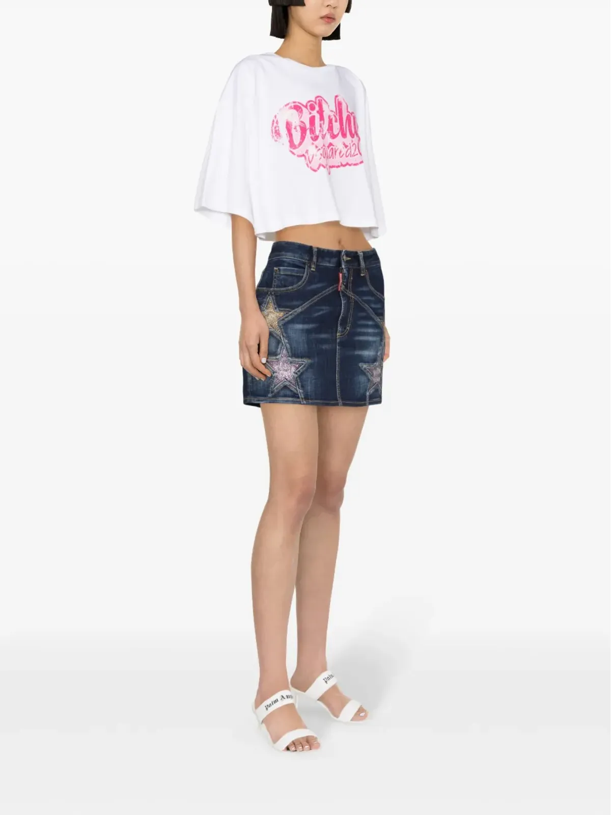 DSQUARED2 ビンテージ スター付きデニムミニスカート ブルー - 画像3