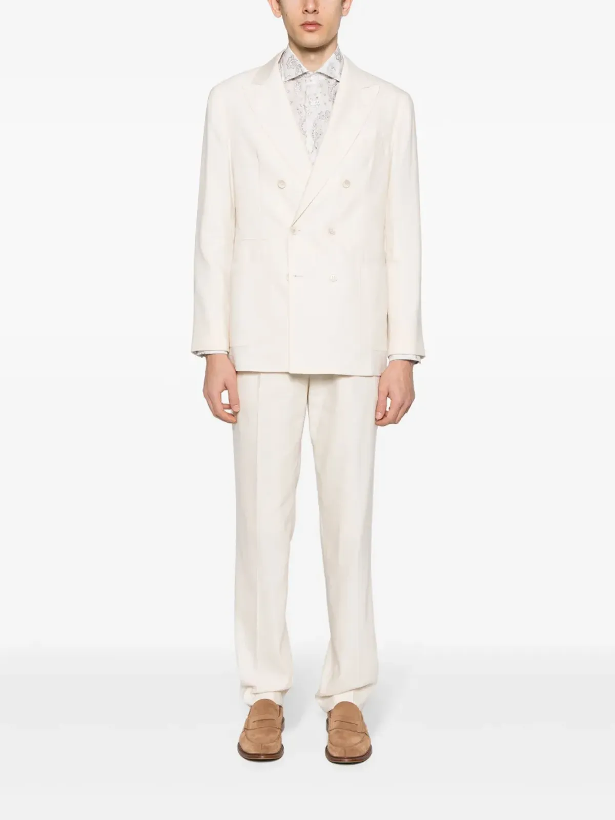 Brunello Cucinelli ダブルブレスト リネン混紡スーツ ネュートラルカラー - 画像2