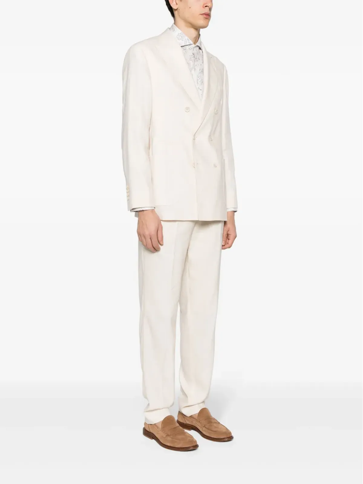 Brunello Cucinelli ダブルブレスト リネン混紡スーツ ネュートラルカラー - 画像3