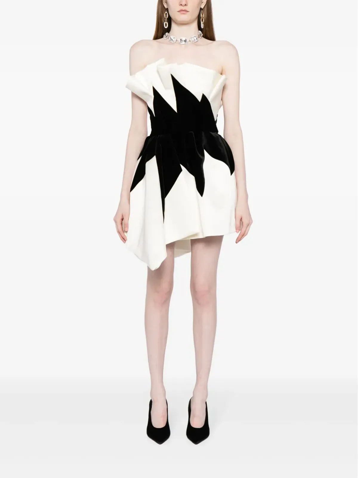 Zuhair Murad ストラップレス フレア ミニドレス ブラック - 画像2