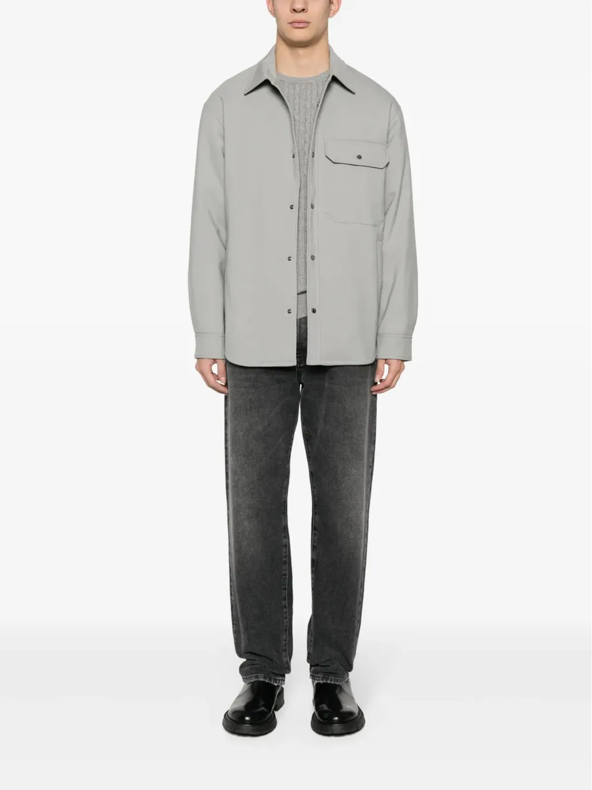 Emporio Armani パディド入りシャツジャケット グレー - 画像2