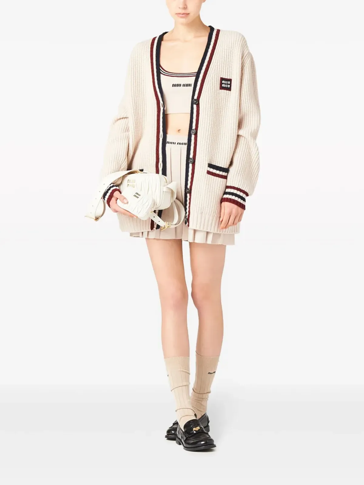 Miu Miu ストライプディテール Vネック カーディガン - 画像2