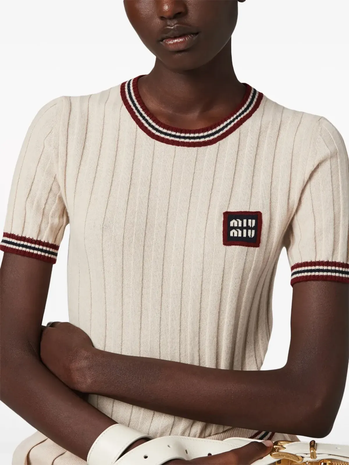 Miu Miu ロゴアップリケ カシミヤトップ - 画像4