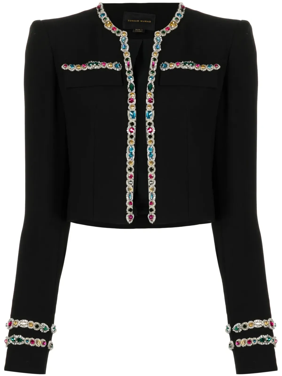 Zuhair Murad クリスタル装飾カディ クロップドジャケット - 画像1
