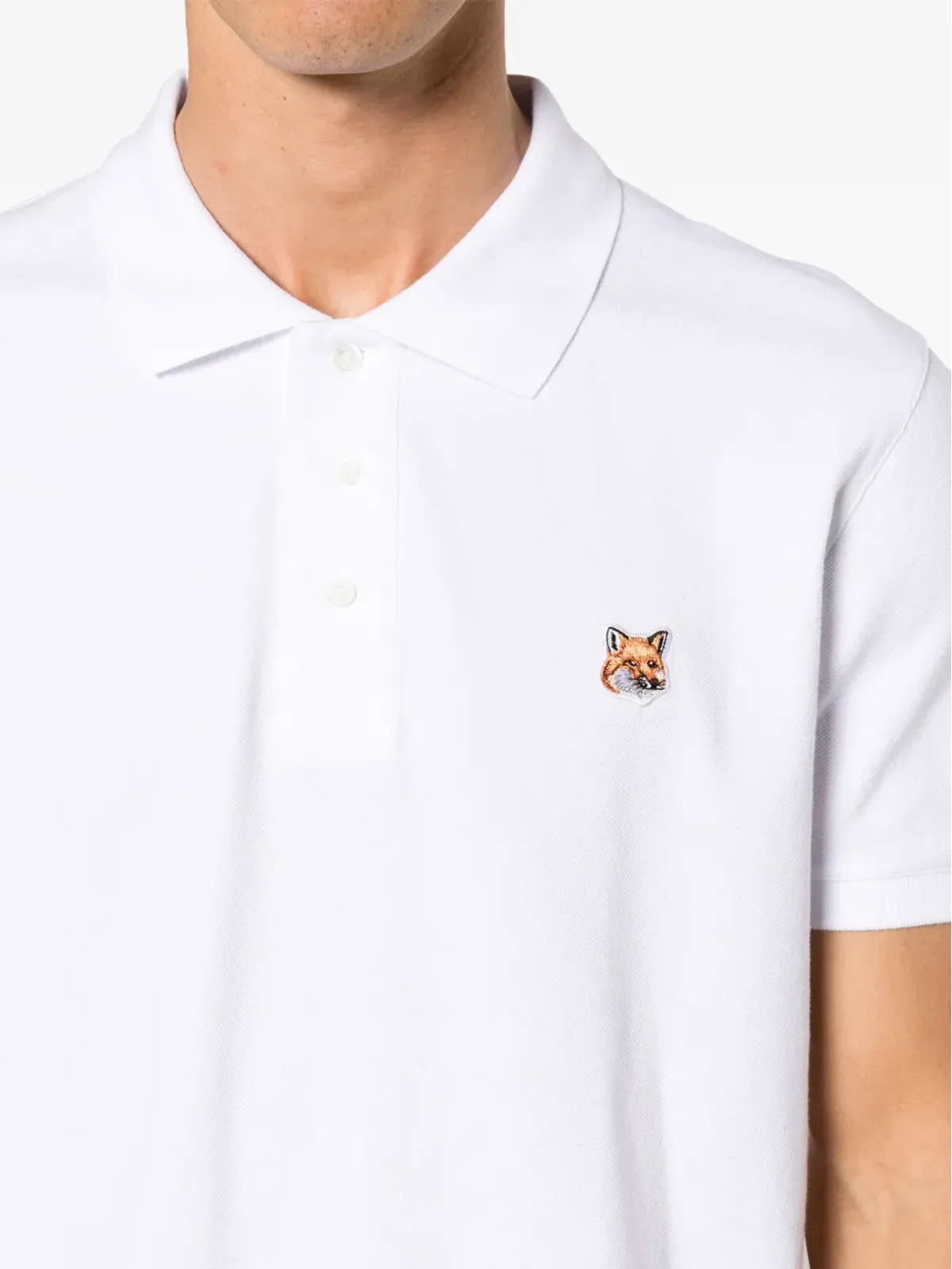 Maison Kitsuné フォックスパッチ ピケ ポロシャツ ホワイト - 画像5