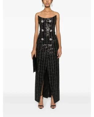 Balmain スパンコール付きメタリックツイード ガウン ブラック - サムネイル2