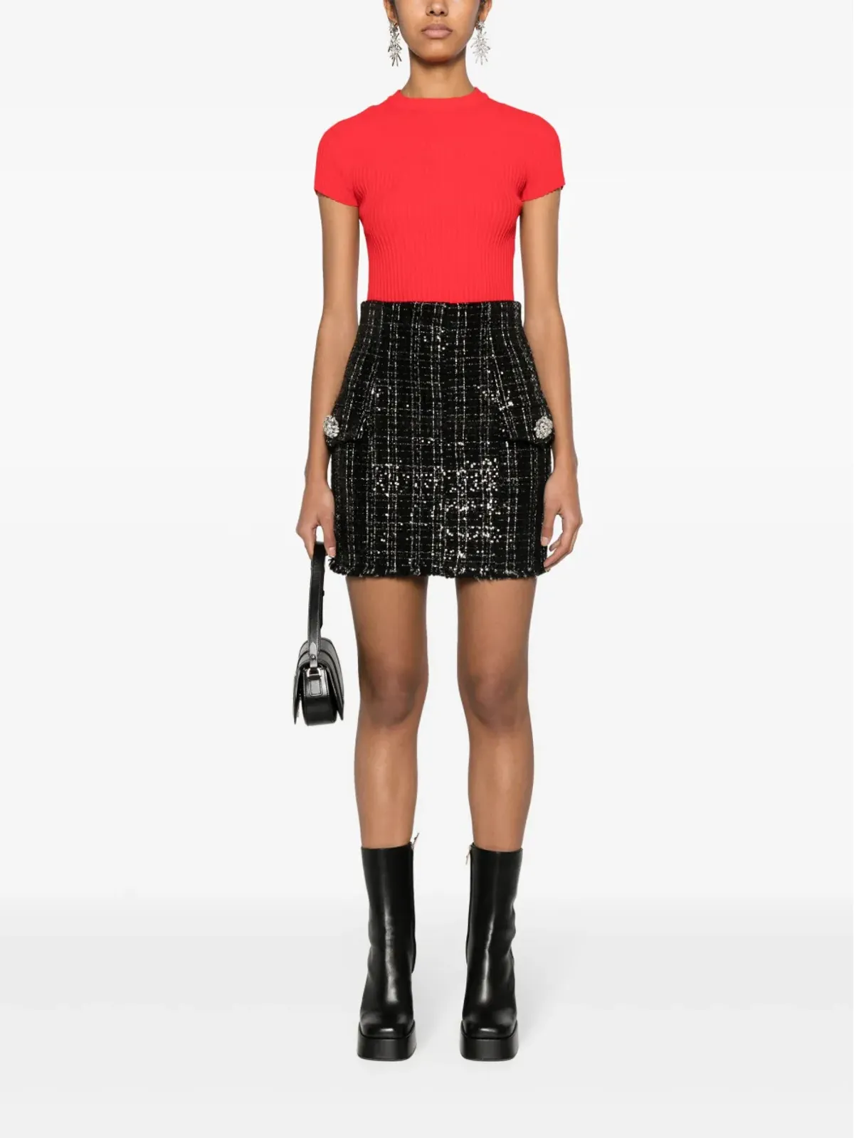 Balmain スパンコール付きツイード ミニスカート ブラック - 画像2