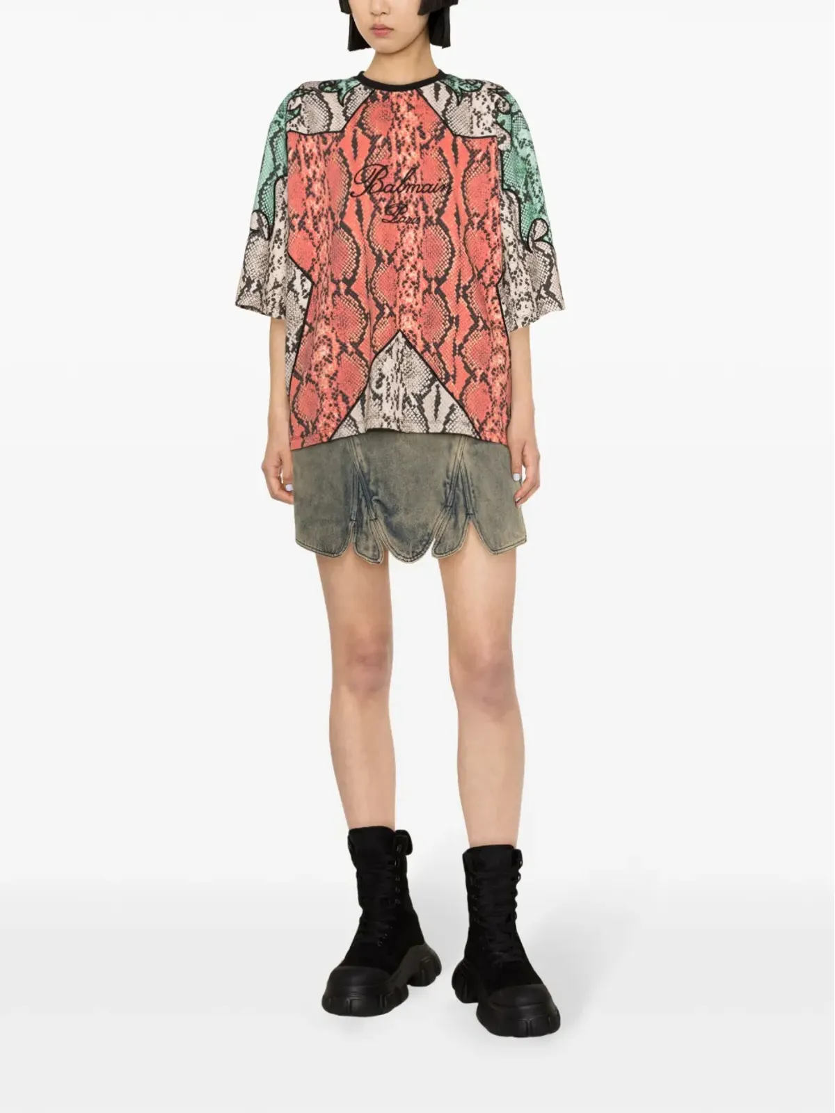 Balmain パイソン柄プリントのオーガニックコットンTシャツ - レッド - 画像2