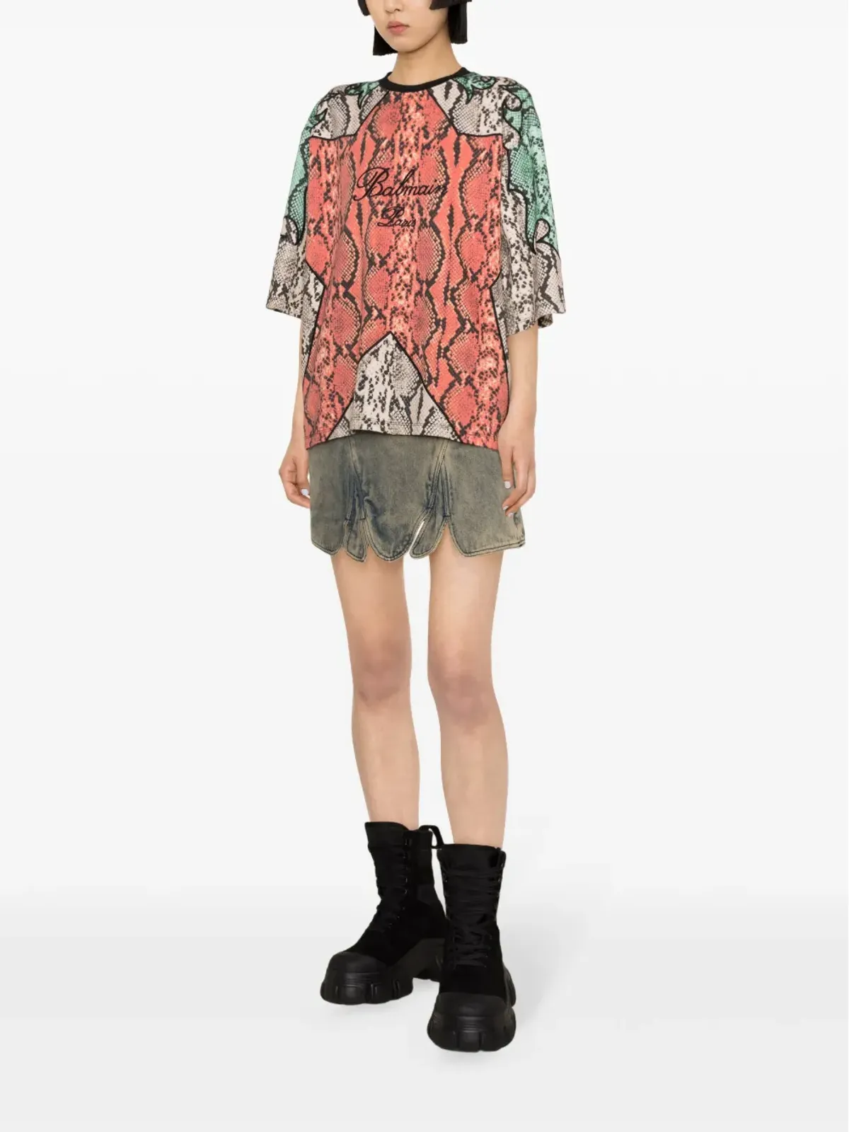 Balmain パイソン柄プリントのオーガニックコットンTシャツ - レッド - 画像3