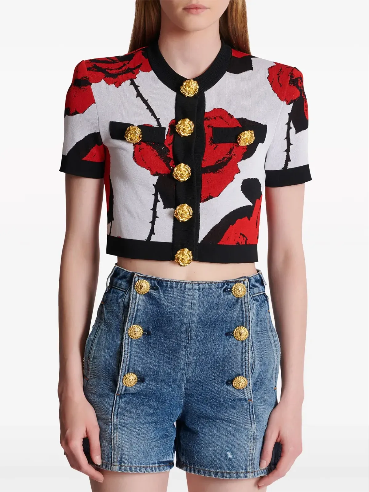Balmain フローラルジャカード クロップドカーディガン - 画像4