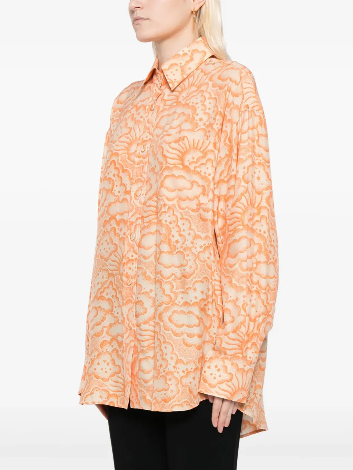 Stella McCartney クラウドプリント シルクシャツ オレンジ - 画像3