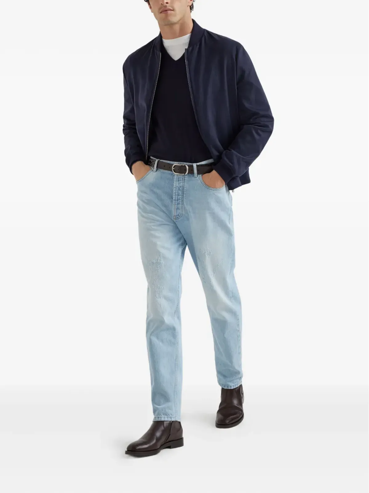 Brunello Cucinelli リブ編み Vネック セーター - ブルー - 画像2
