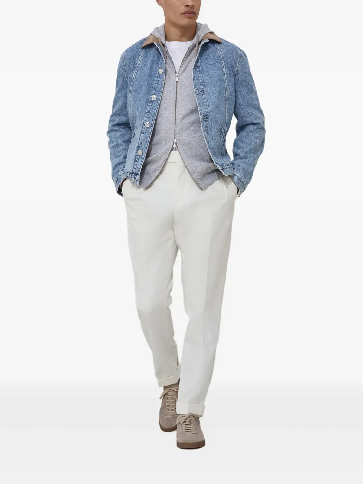 Brunello Cucinelli フロントジップ カシミア パーカー グレー - 画像2