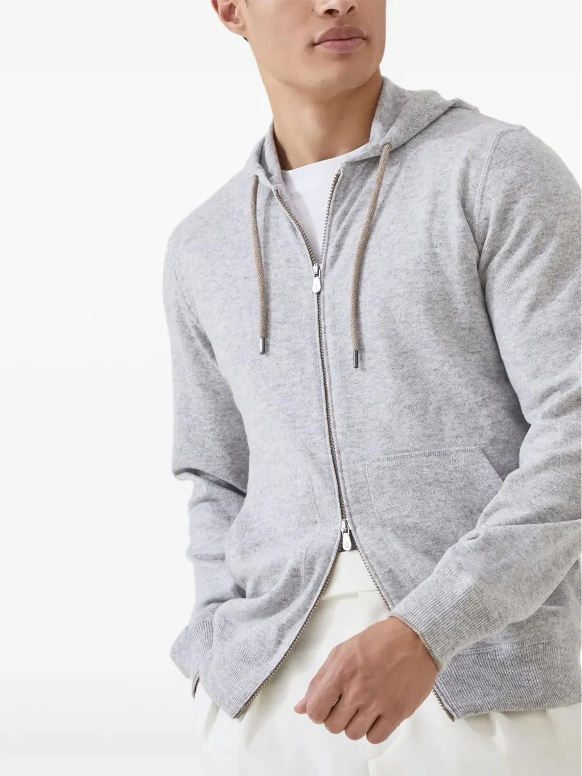Brunello Cucinelli フロントジップ カシミア パーカー グレー - 画像3