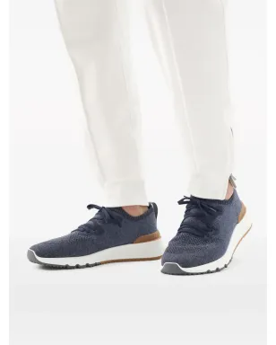 Brunello Cucinelli メッシュニット レースアップスニーカー - ブルー - サムネイル5