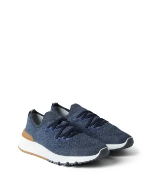 Brunello Cucinelli メッシュニット レースアップスニーカー - ブルー - サムネイル2