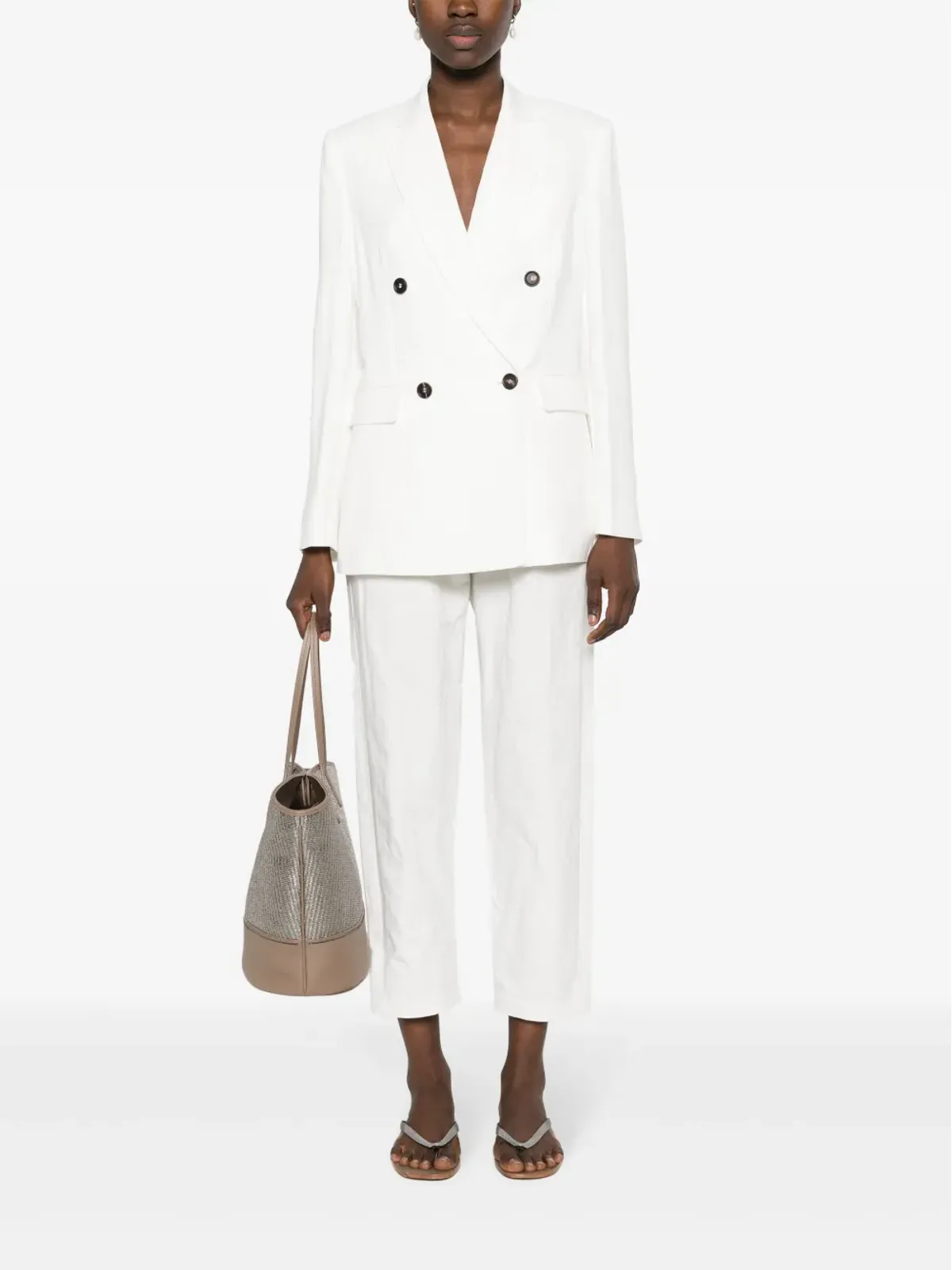 Brunello Cucinelli ピークドラペル ダブルブレスト ブレザー ホワイト - 画像2