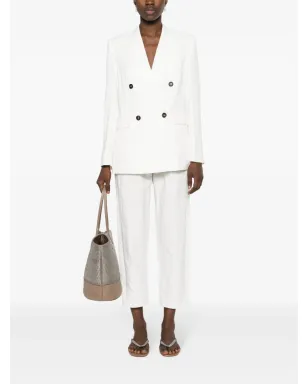 Brunello Cucinelli ピークドラペル ダブルブレスト ブレザー ホワイト - サムネイル2