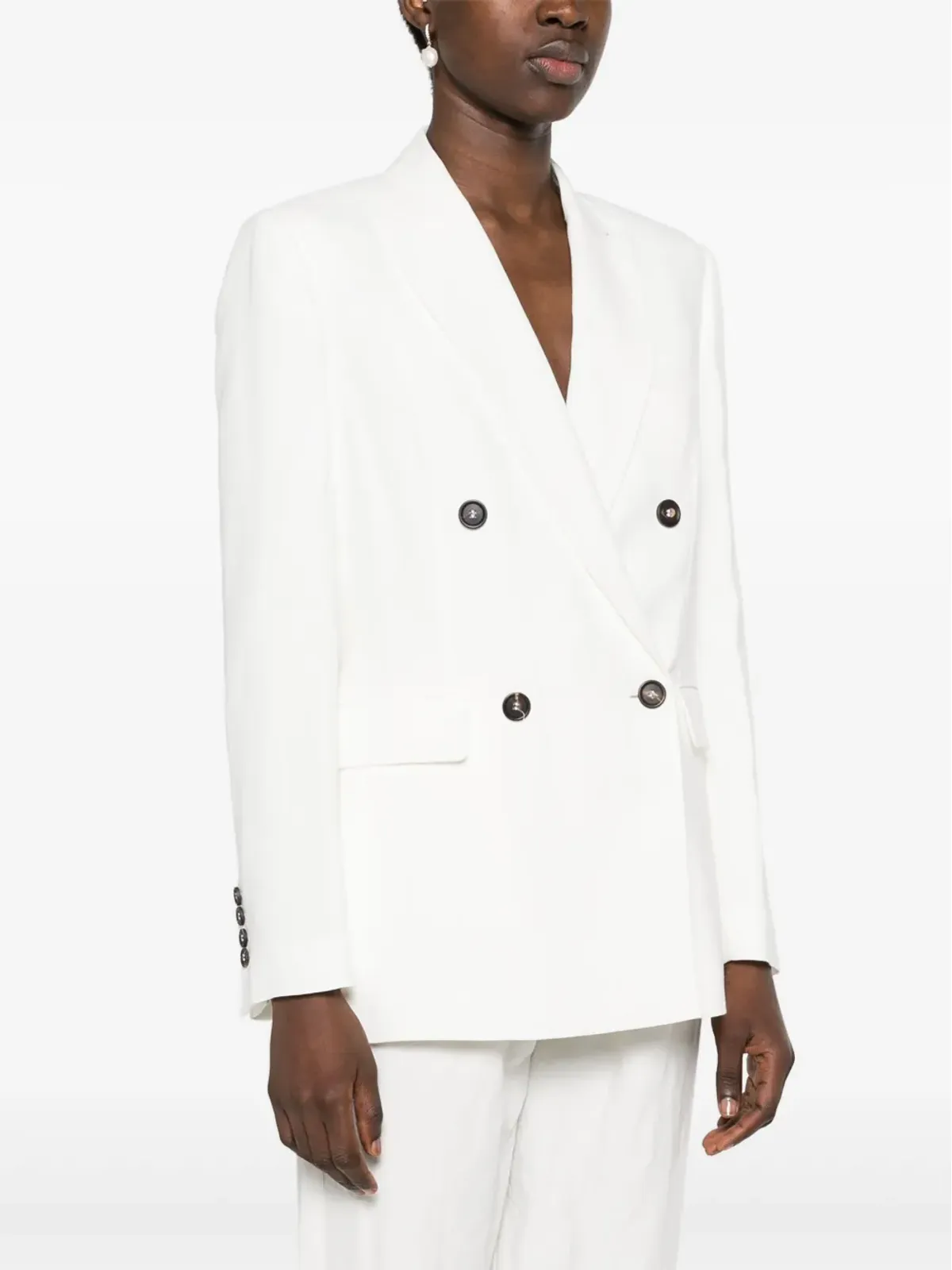 Brunello Cucinelli ピークドラペル ダブルブレスト ブレザー ホワイト - 画像3