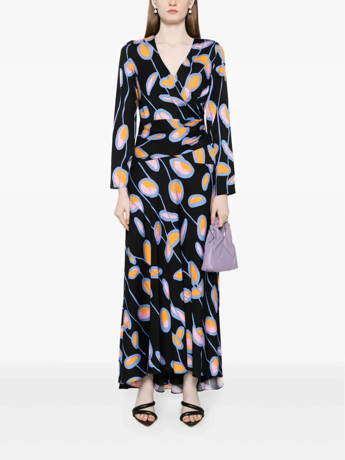 DVF Landira フローラルプリント マキシドレス ブラック - 画像2
