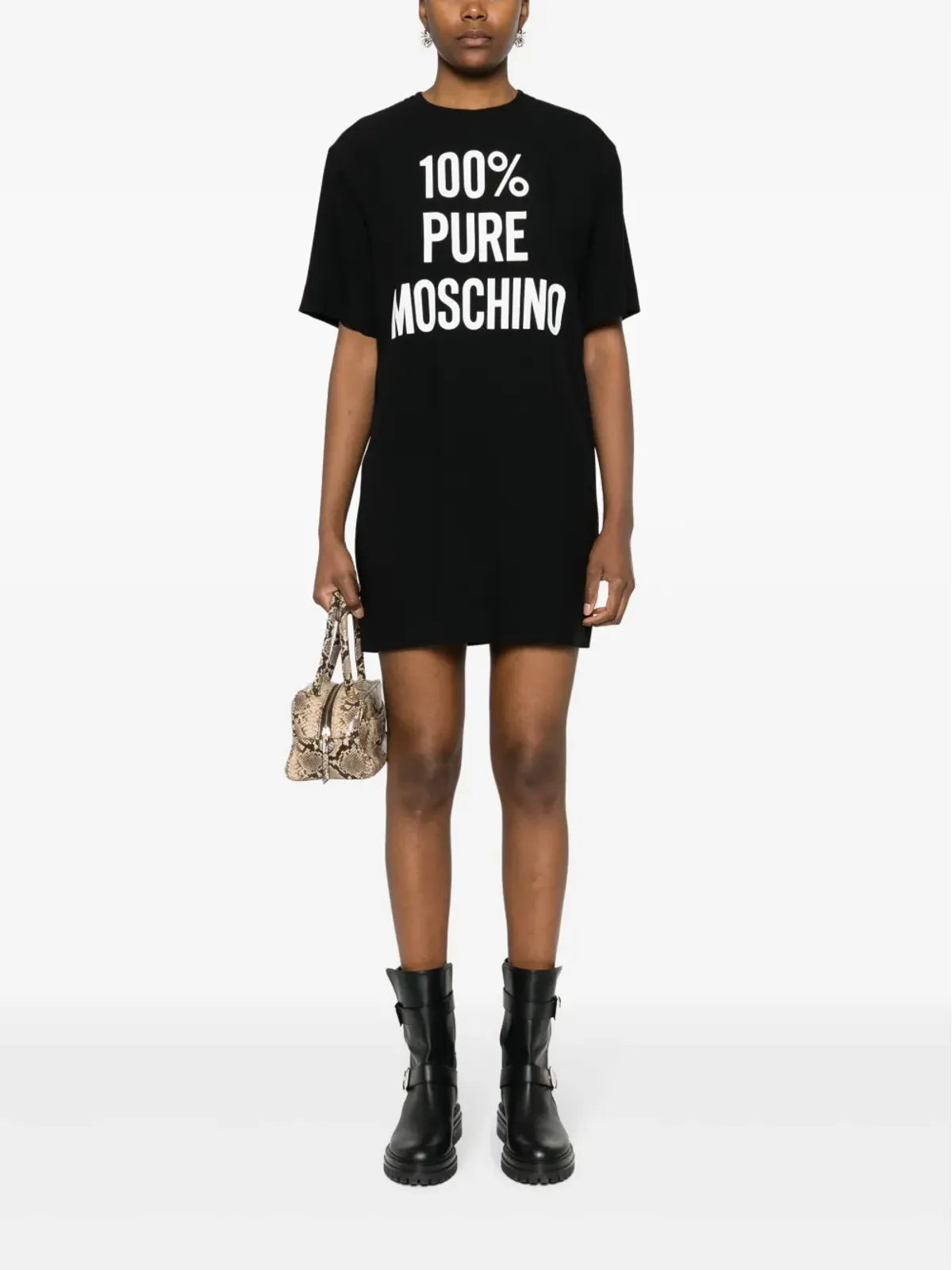 Moschino ロゴプリント入りサテンミニドレス ブラック - 画像2