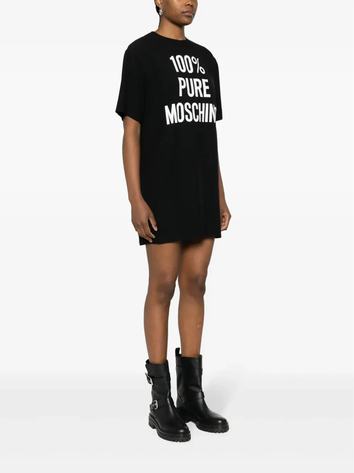 Moschino ロゴプリント入りサテンミニドレス ブラック - 画像3