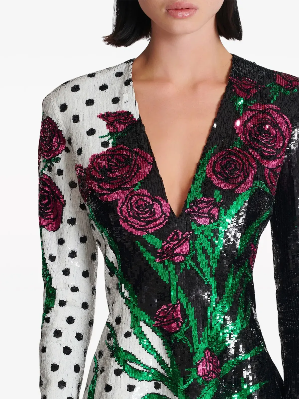 Balmain Vネック スパンコール ミニドレス - ブラック - 画像5