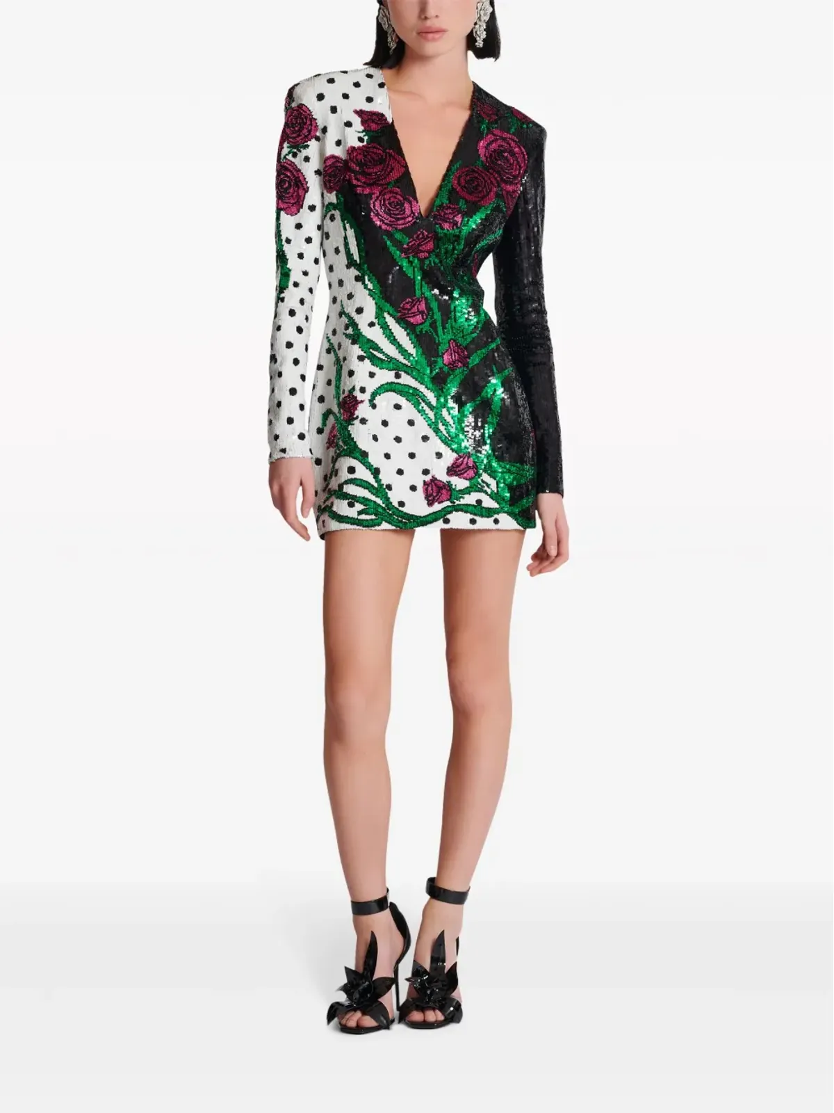 Balmain Vネック スパンコール ミニドレス - ブラック - 画像2
