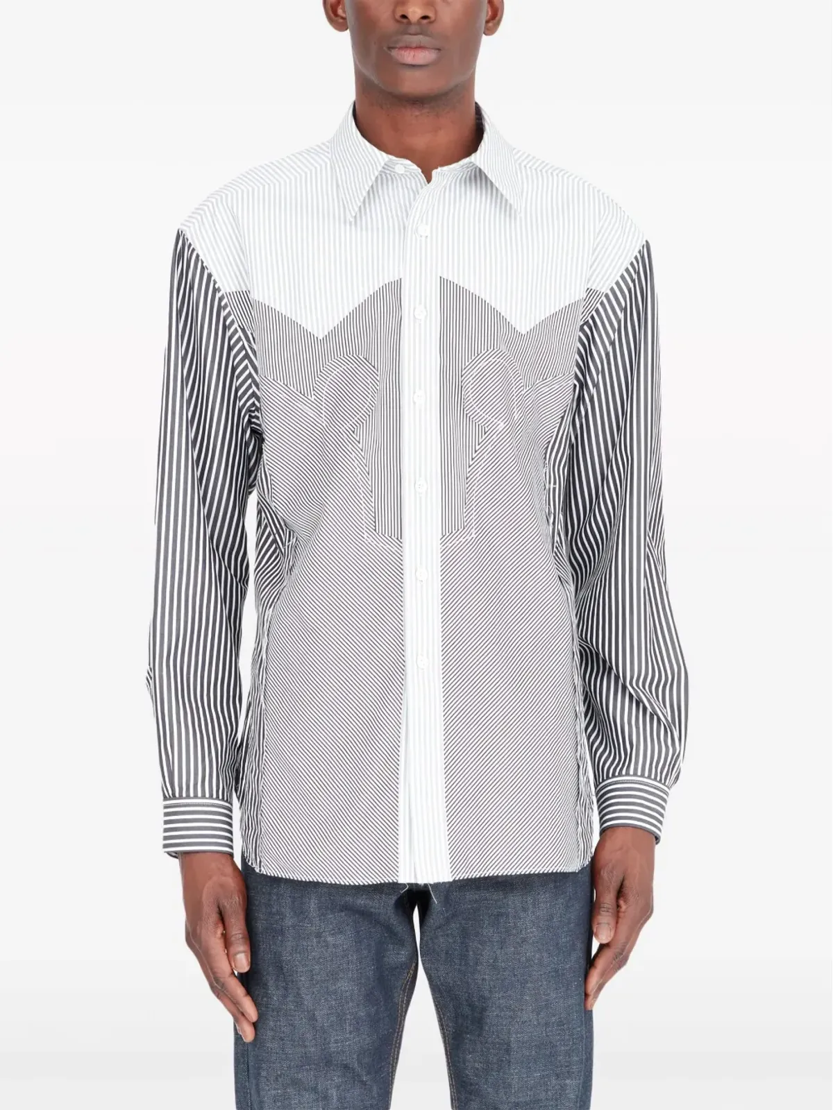 Maison Margiela ヨーク付きストライプシャツ ブラック - 画像2