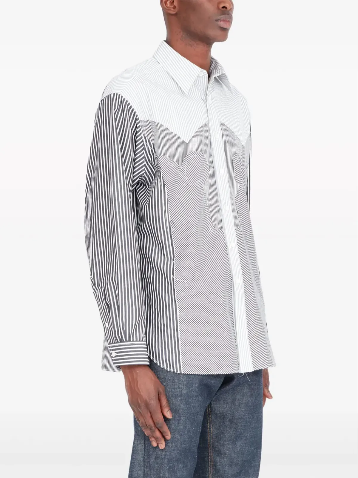 Maison Margiela ヨーク付きストライプシャツ ブラック - 画像3