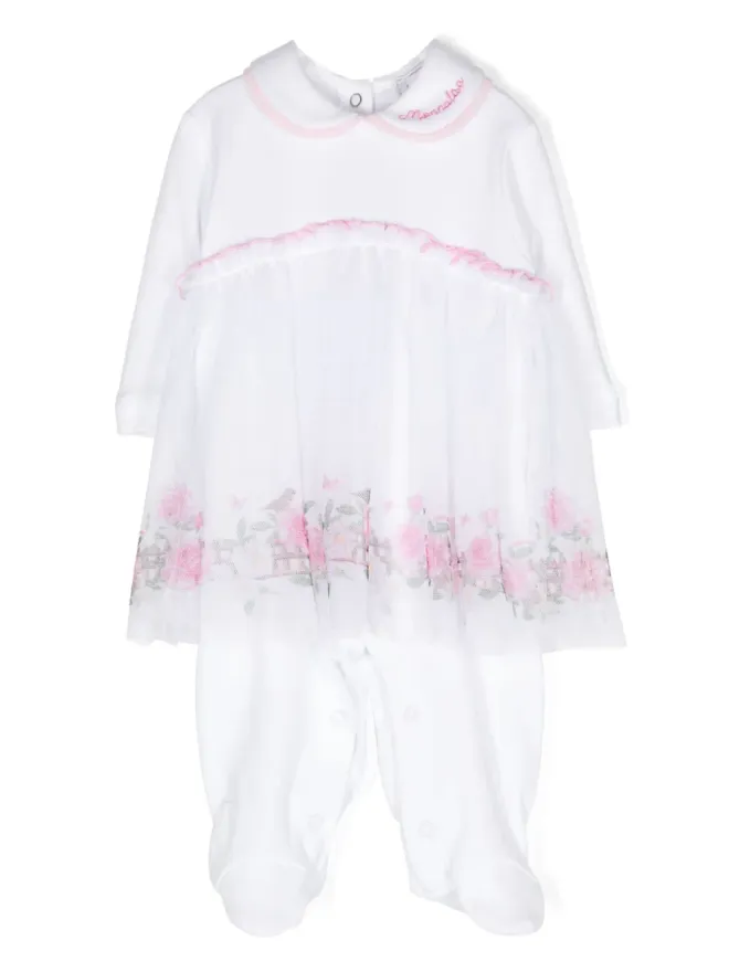 Monnalisa Monnalisa tulle-overlay cotton romper - Whiteの商品画像