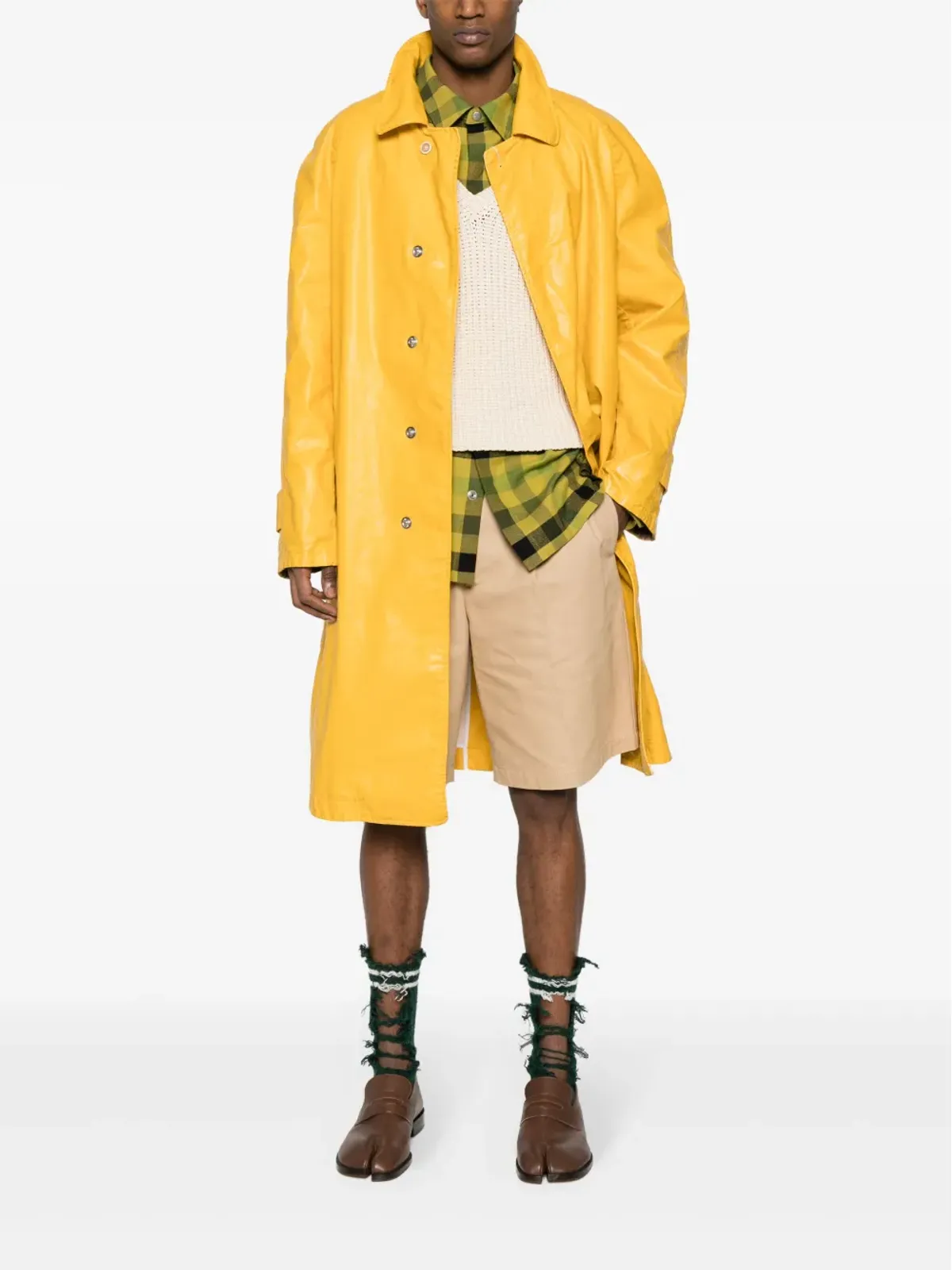 Maison Margiela ダメージ加工 ロングトレンチコート イエロー - 画像2