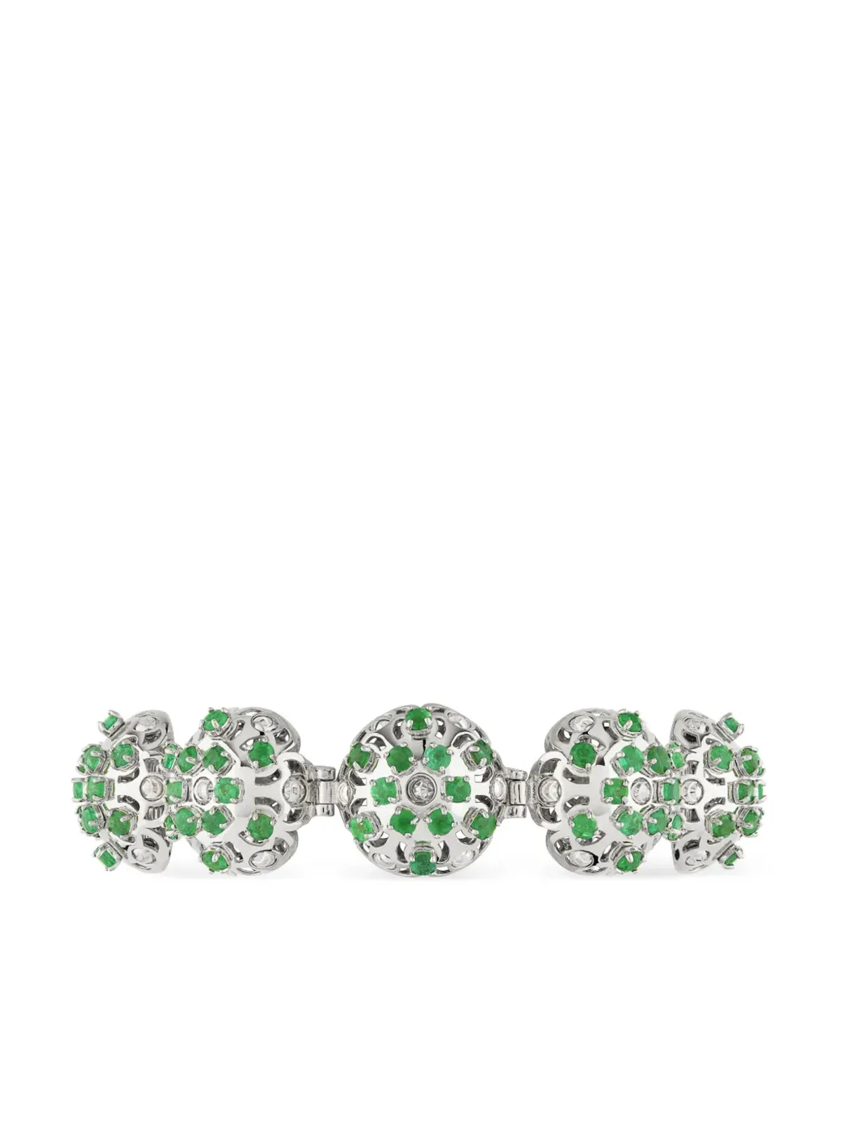 Officina Bernardi 18Kホワイトゴールド ダマスコ エメラルド＆ダイヤモンド ブレスレット - 画像3