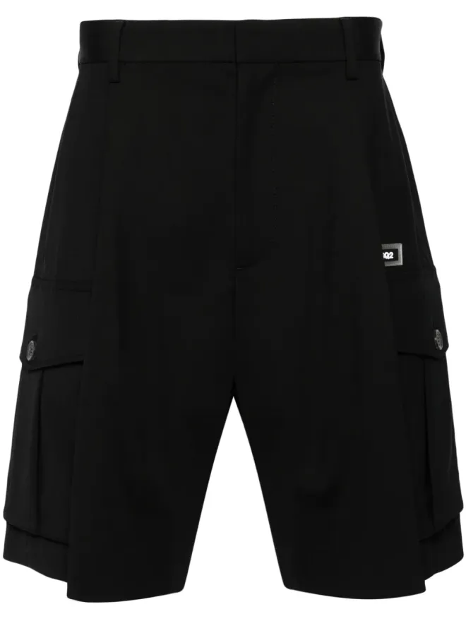 Dsquared2 DSQUARED2 プリーツ入り バージンウール カーゴショーツ - ブラックの商品画像