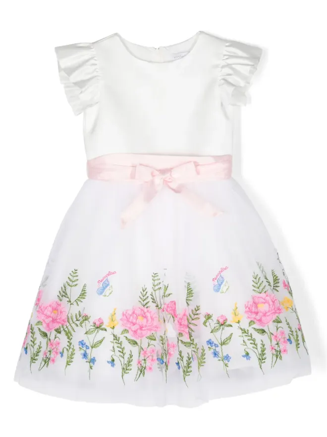Monnalisa Monnalisa 花柄アップリケ フルスカートドレス - Whiteの商品画像