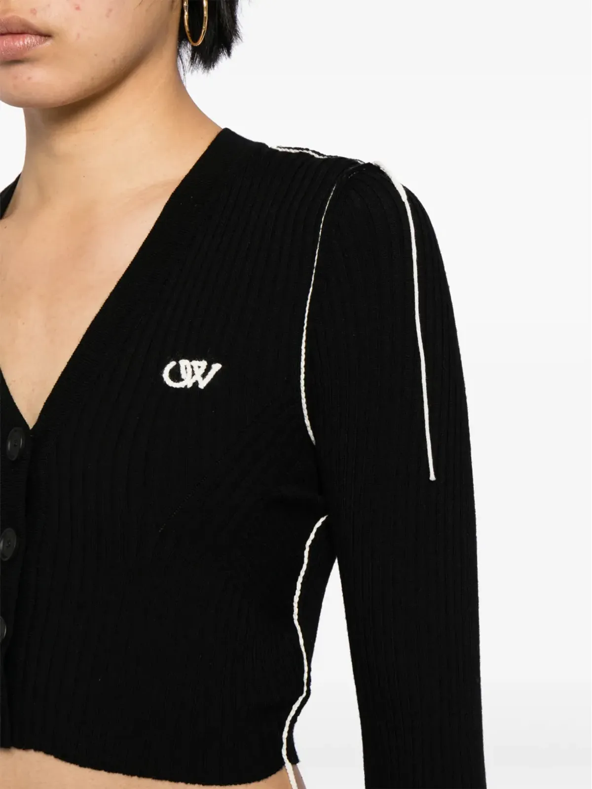 Off-White OW ロゴ Vネック カーディガン - 画像5