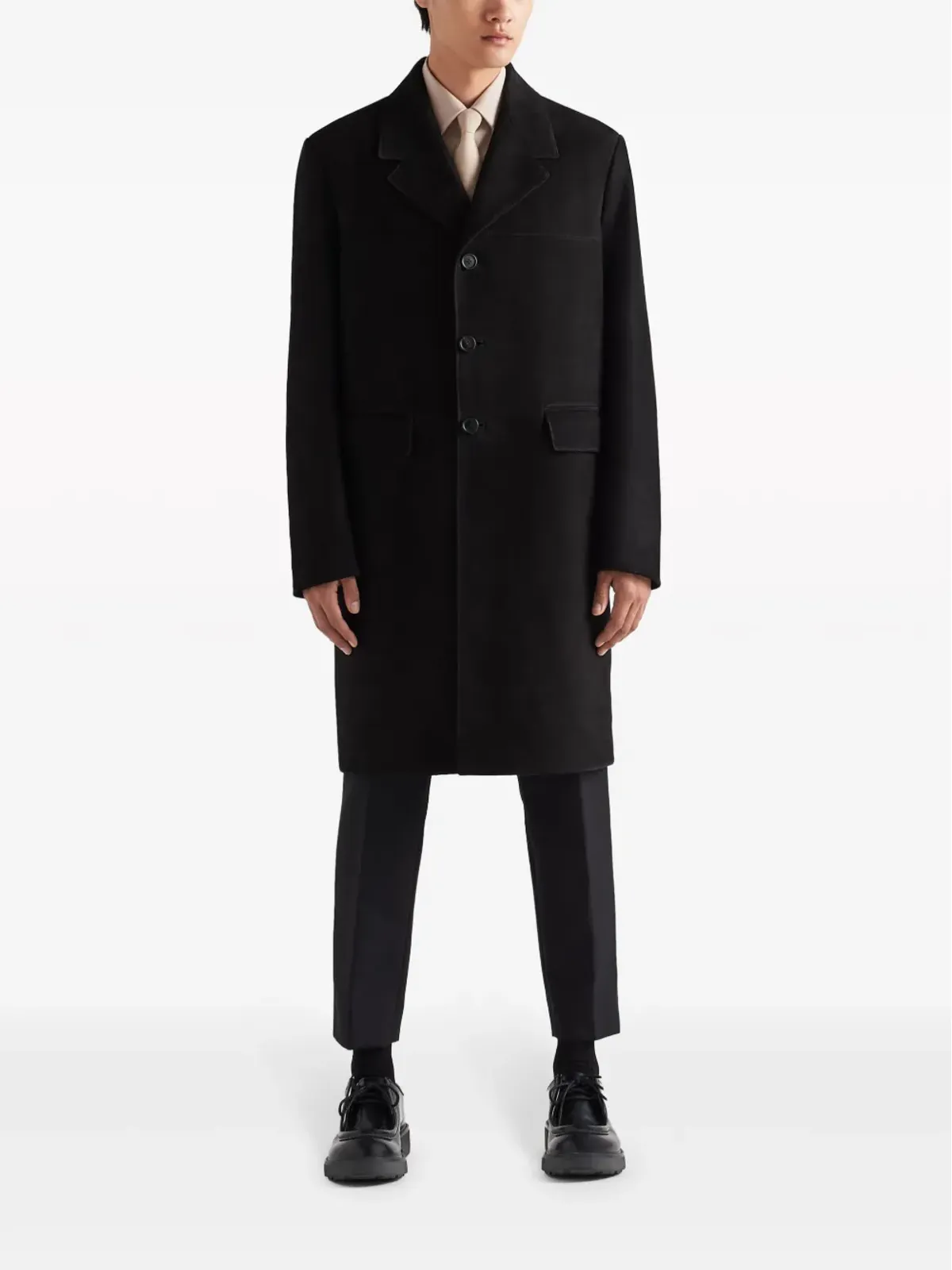 Prada シングルブレスト スエードコート ブラック - 画像2