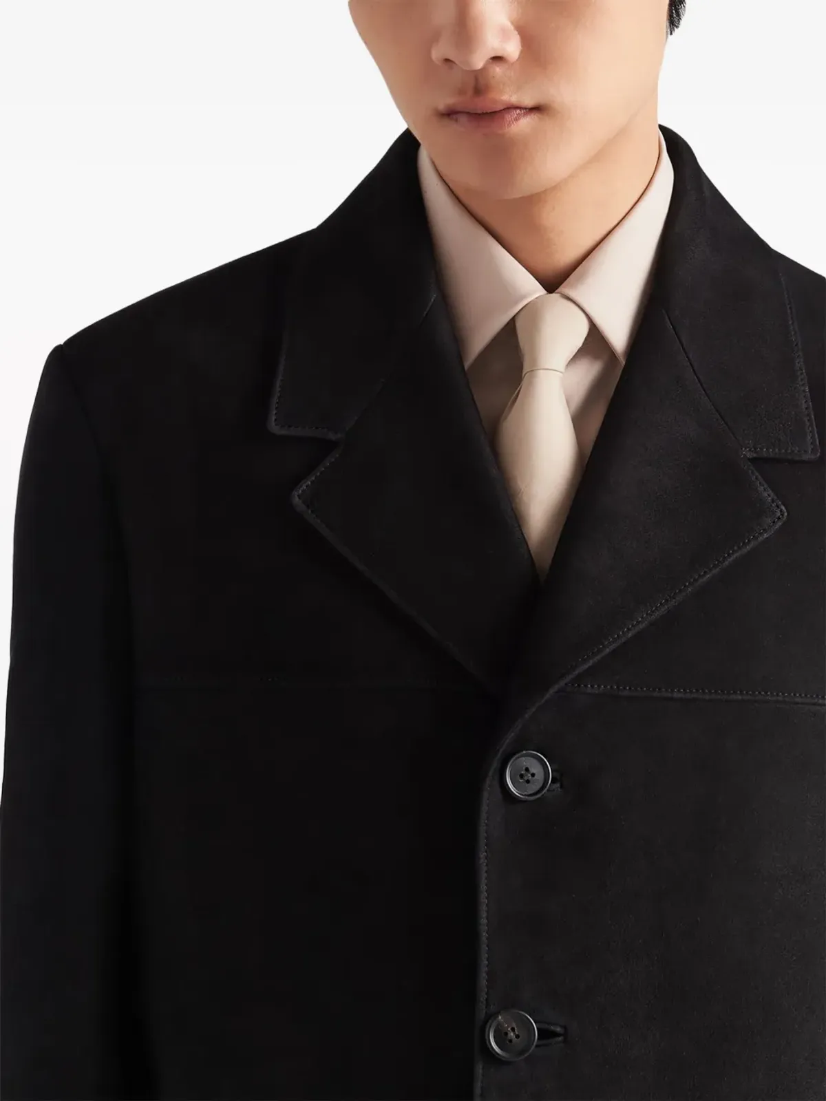 Prada シングルブレスト スエードコート ブラック - 画像4