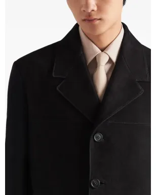 Prada シングルブレスト スエードコート ブラック - サムネイル4