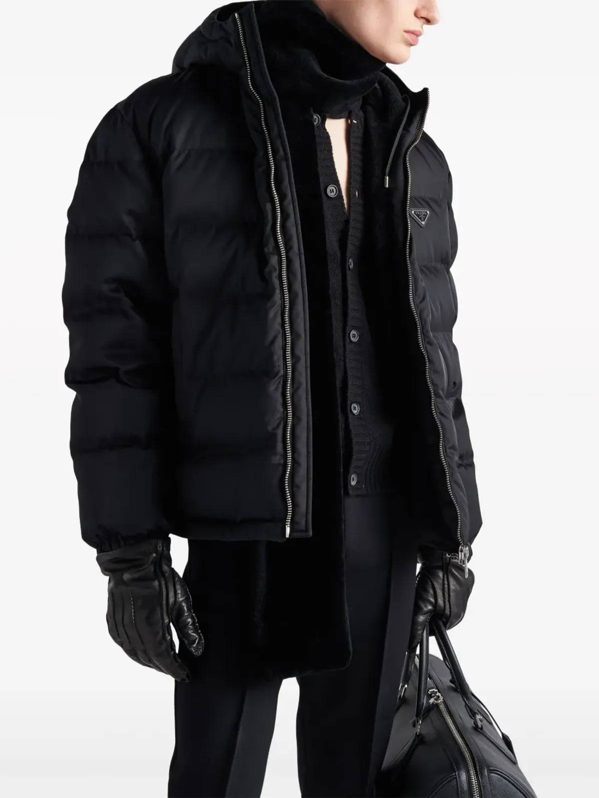 Prada Re-Nylon クロップド丈ダウンジャケット - ブラック - 画像3