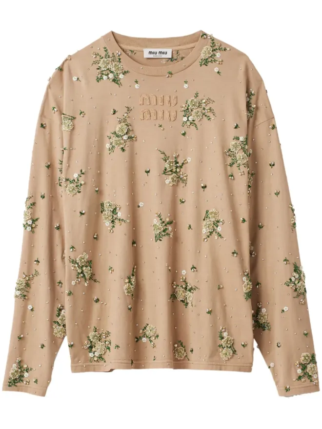 Miu Miu Miu Miu フローラルアップリケ付きコットンTシャツの商品画像