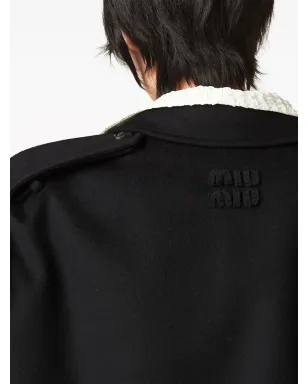 Miu Miu ダブルブレスト ベロア トレンチコート - Black - サムネイル5