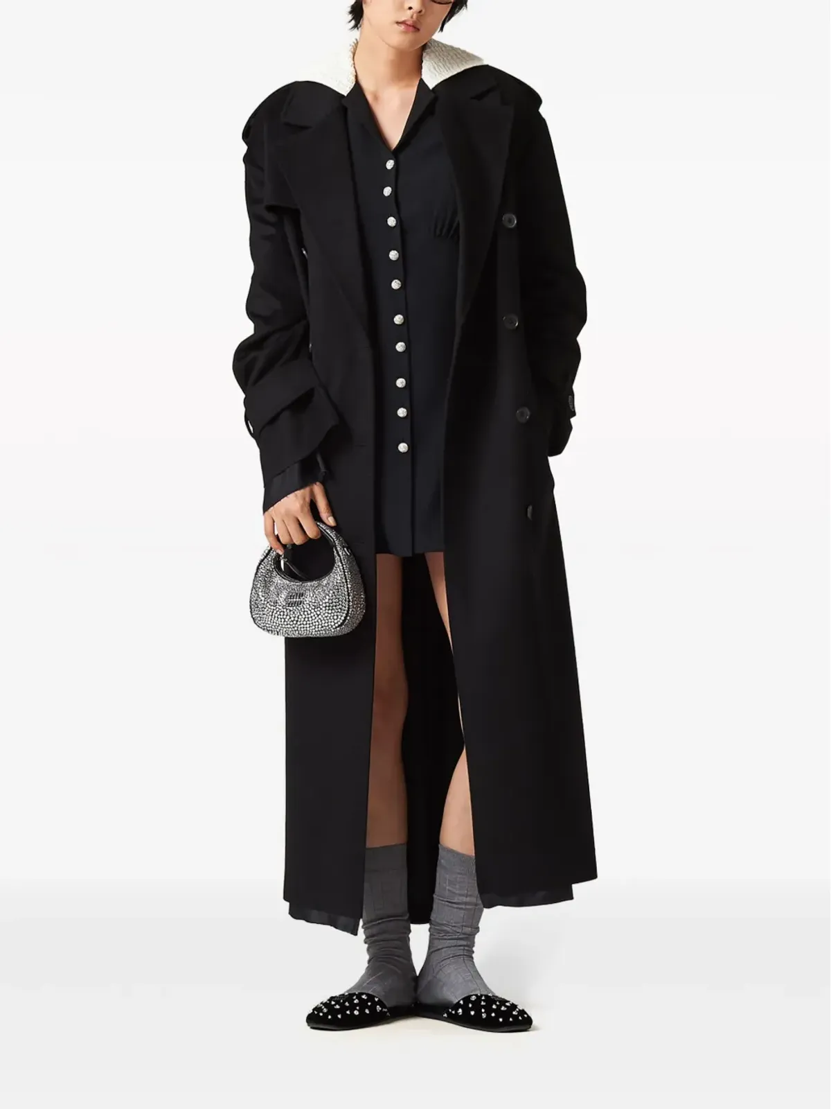 Miu Miu ダブルブレスト ベロア トレンチコート - Black - 画像2