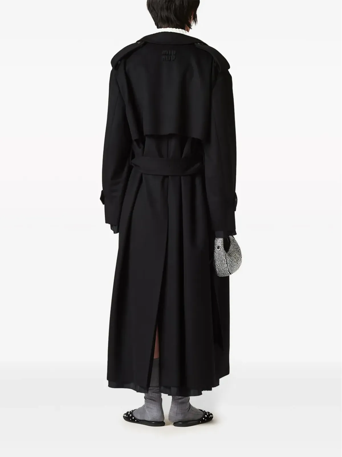 Miu Miu ダブルブレスト ベロア トレンチコート - Black - 画像3