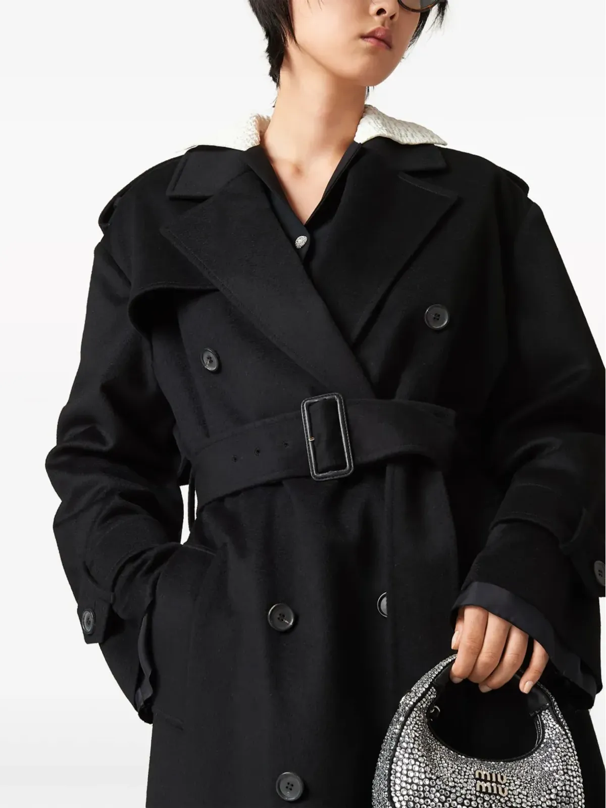 Miu Miu ダブルブレスト ベロア トレンチコート - Black - 画像4