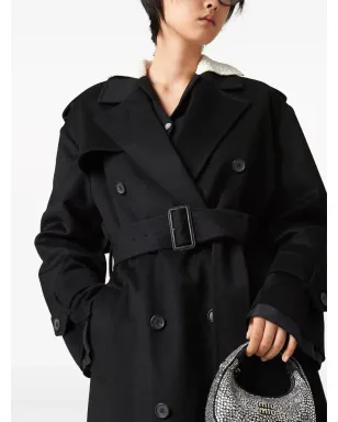 Miu Miu ダブルブレスト ベロア トレンチコート - Black - サムネイル4