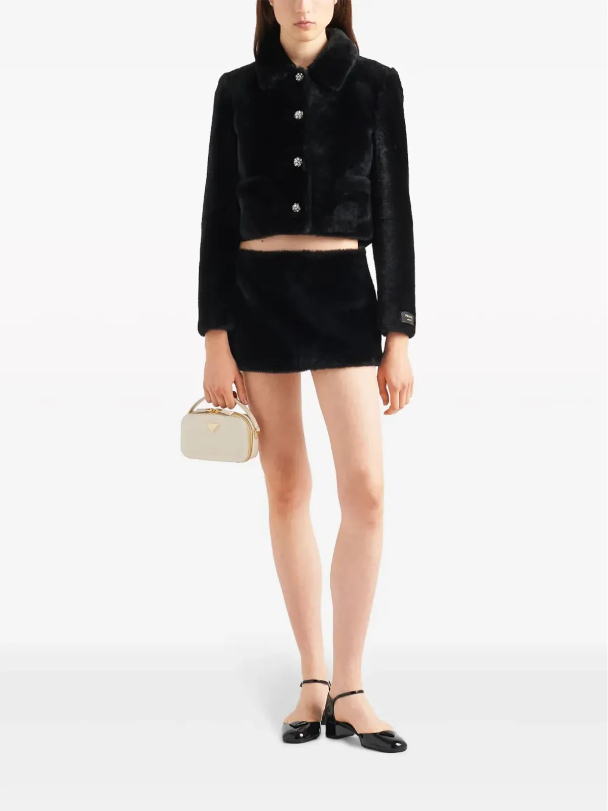 Prada クロップド シアーリング ジャケット ブラック - 画像2