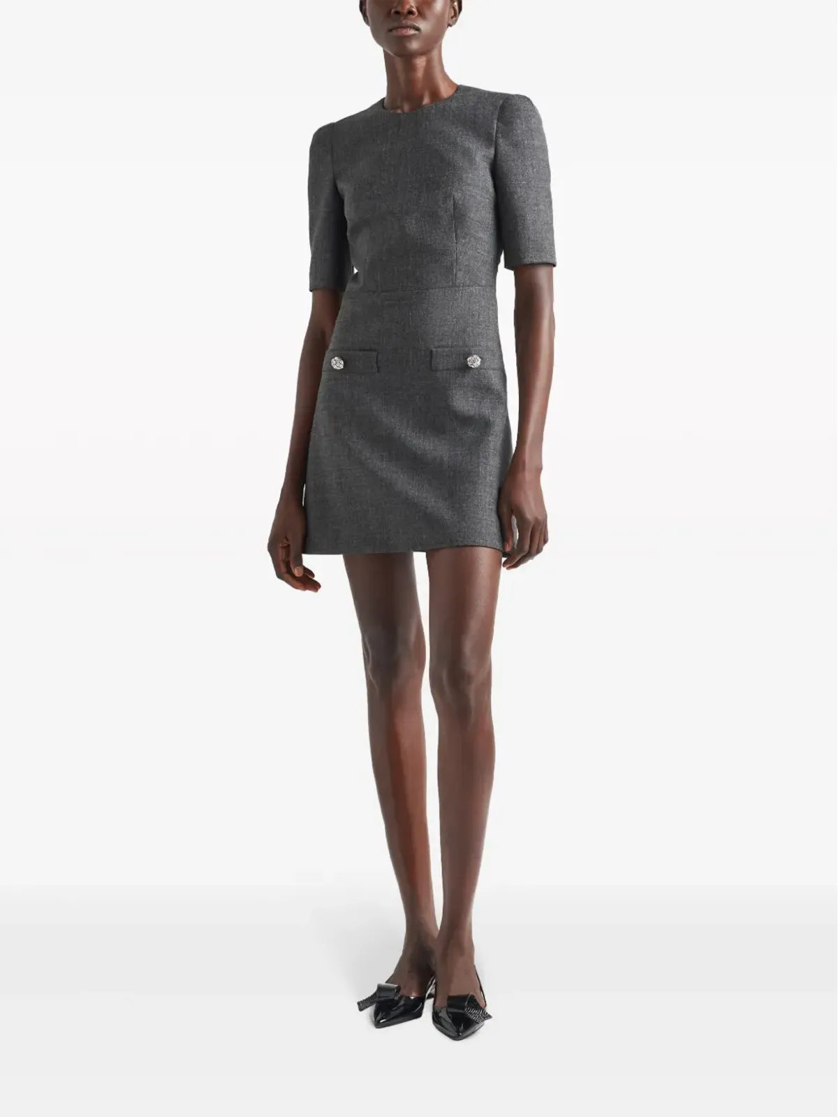 Prada ボタン装飾 ヴァージンウール ミニドレス - グレー - 画像2