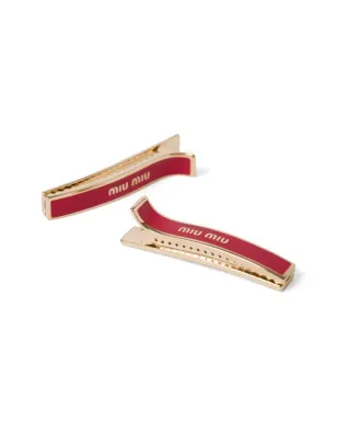 Miu Miu ロゴ刻印ヘアクリップ（2点セット） - レッド - サムネイル2