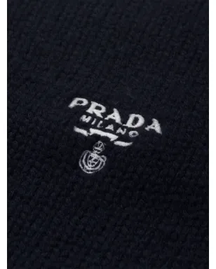 Prada ロゴ刺繍カシミアスカーフ ブラック - サムネイル2
